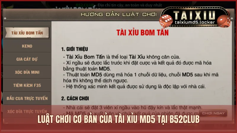 Luật chơi cơ bản của Tài Xỉu MD5 tại B52CLUB