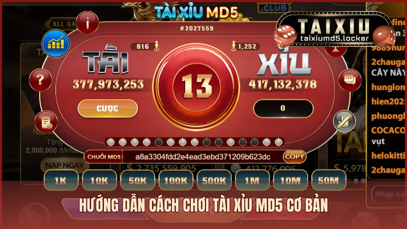 Hướng dẫn cách chơi Tài Xỉu MD5 cơ bản cho người mới